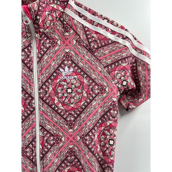 Adidas Girls L Pink Pattern Dress Full Zip Short Sleeve Sporty Track Tennis Logo - Picture 10 of 11